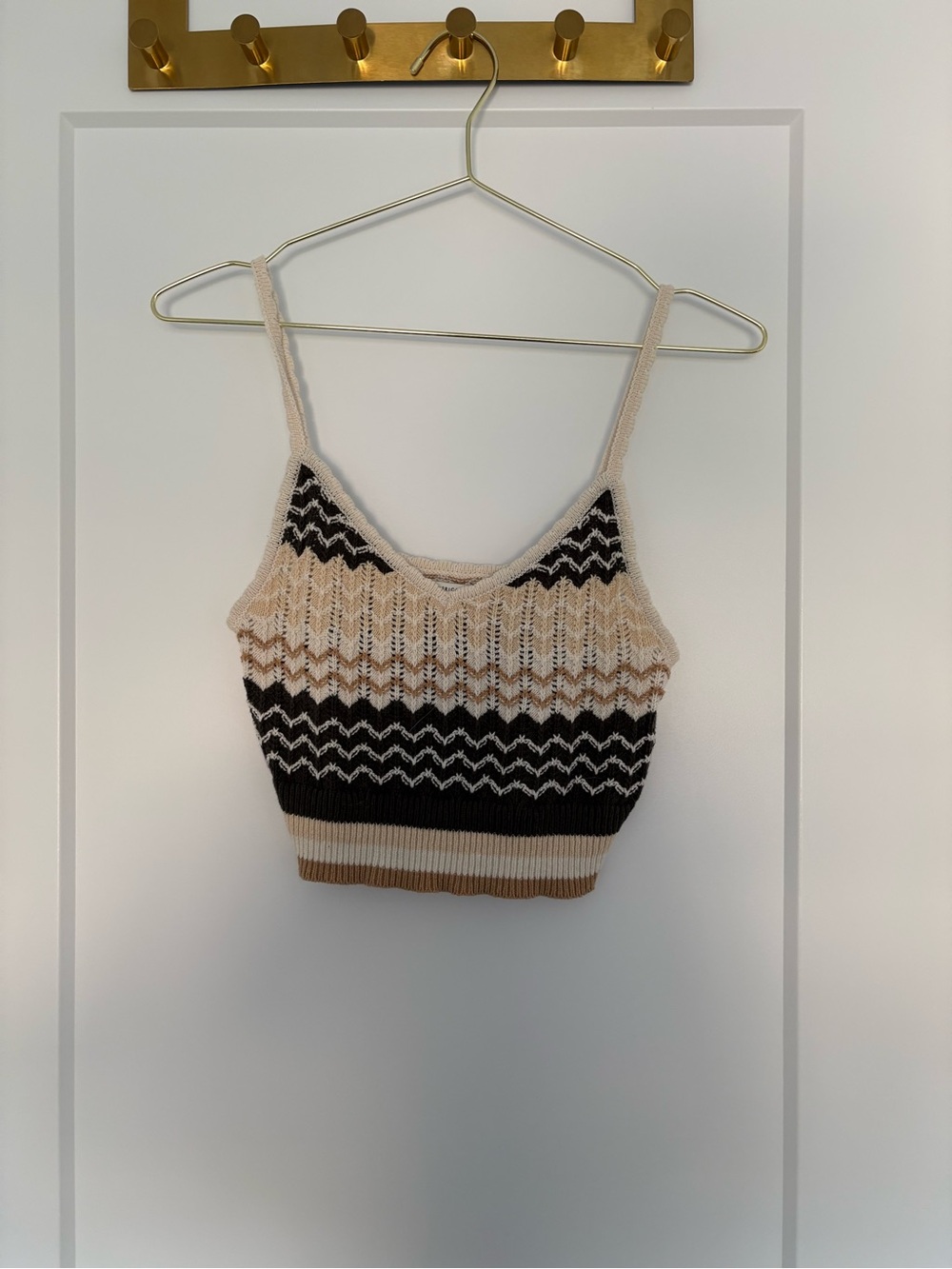 American Eagle Outfitters Beige and Black Striped Knit Crop Tank
